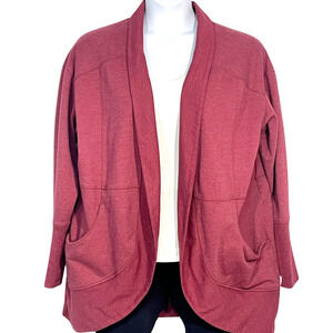 Eddie Bauer Plus Sz 2X Camp Fleece Wrap Cardigan Round Hem Shawl Collar Maroon